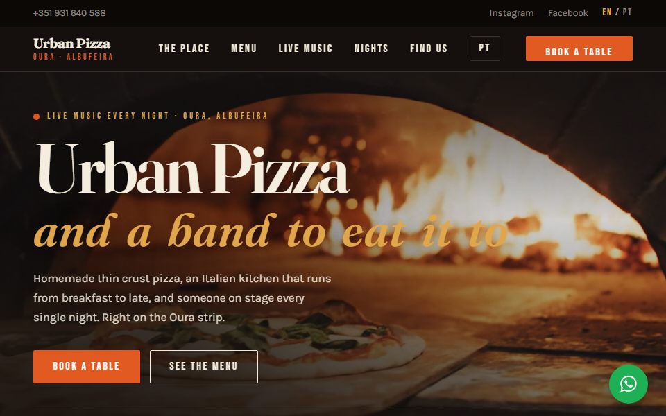 Site do restaurante Urban Pizza